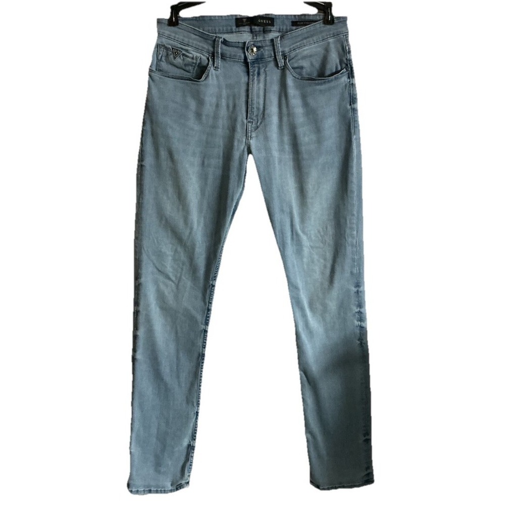 Guess Slim Straight Blue Jeans‎ Distressed Los Angeles 1981 Mens Size 34x32